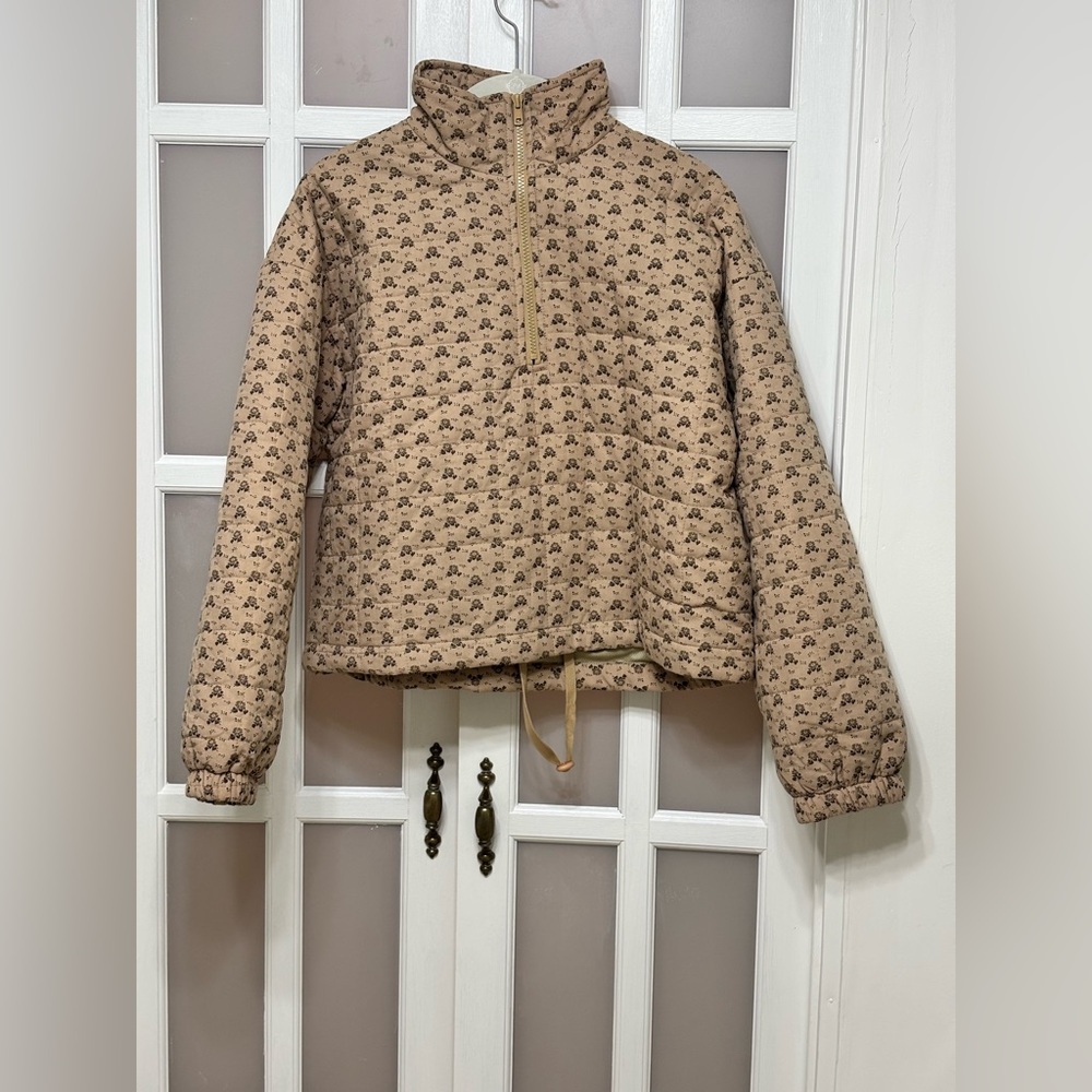 Things Between Quilted Floral Jacket Hoodie Size Small Cottagecore Boho Cotton - Picture 1 of 5
